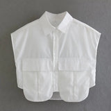 Fongt Color Y2K Women's Big Pocket Splicing Irregular Cardigan Polo Collar Shirt Top A19683