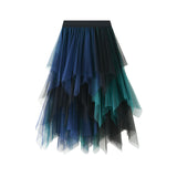 Fongt And Autumn New Color Mesh Yarn Multi-Layer Irregular Tight Waist Medium Skirt Half Skirt #8063