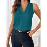 Women's Sleeveless Satin V-Collar Loose Solid Color Vest Is Widely Available In Stock.-Outfit