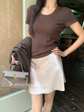 Fongt Xixi 13 Line 2025 Autumn White Standard New High-Waisted Half-Body Skirt Pure Color A Word Ass Hip Short Skirt 85266