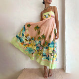 Fongt 2024 New Women's Sleeveless Strapless High-Waisted Print Long Strap