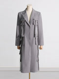 Fongt 2024 New Fashion Temperament Multi-Pocket Decoration Design Sense Long Suit Jacket Show Thin Suit Jacket-Outfit