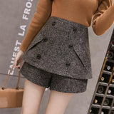 Autumn Winter Shorts Boot Woolen Double-Breasted Skirt Shorts Zipper Texture Tweed Wide Leg Shorts Plus Size Shorts