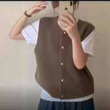 Version Short Knitted Vest Women's New 2024 Spring And Autumn Style Loose Inner Shoulder Folded Sleeveless Blouse-Outfit