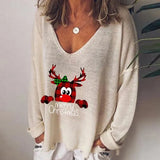 V-neck Long Sleeve Pullover Casual Loose