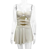 Cream Sleeveless Hollow Out Mini Dress-Outfit