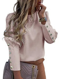 Sleeve Shirts Ladies Casual O-Neck Solid Print