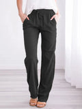 Temperament Commute Solid Color Cotton Linen Drawstring Loose Casual Wide-leg