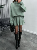 Fongt Women's Clothing 2025 Autumn/Winter New High-Necked Long-Sleeved Fashion Casual Rolled Short Dress Set