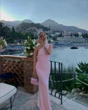 Pink One Shoulder Back Tie Up Maxi Dress-Outfit