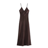 Fongt Women's Clothing 2025 Spring New Sleeveless Temperament Silk-Sense Silk-Sense-Backed V-Necked Dress