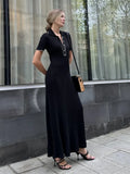 Fongt Collar Knitted Dress Girl 2024 Spring And Summer New Pit Strip Single Row Buckle Tight Mid-Long