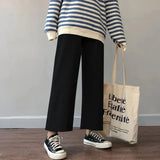 Pants Women Spring Summer Ankle-length Loose Wide Leg Elastic High Waist Oversize Black Simple Comfortable Elegant