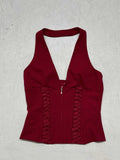 Fongt With The Same Strap To The Waist Hanging Neck Deep V-Neck Vest Sexy Hottie Thin Short Repair Top