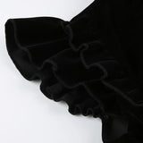 Ruffle Sleeve High Neck Velvet Black Mini Dress-Outfit