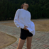 Split Fork Long T-shirt Women Casual Basic O-neck Long Sleeve Tee Shirt Autumn 2023