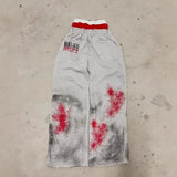 Fongt New Popular Fake Two Wide Leg Trousers Print Series Of Young Couples Round-Collar T-Shirt