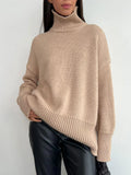 Sweater 2024 Women Commuter Solid Turtleneck Knit Pullover-Outfit