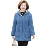 Middle-aged Elderly Women's Lamb Wool Coat 2023 New Winter Plus Velvet Cotton Jacket Loose Mid-length Female Hooded