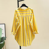 Fongt Spring And Summer Striped Polo Collar Long-Sleeved Casual Shirt Thin Large-Size Loose Sunscreen Shirt