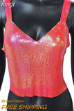 V Neck Slim Metal Sequins Tops Camisole 2023 Shiny Solid Sleeveless Spaghetti Strap Fashion Celebrity Nightclub Party