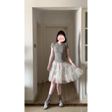 Fongt Design Sense Niche Thin Top Three-Dimensional Layer Sense Mesh Dress High-Rise Suit