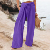 Casual Solid Color Trousers Wide
