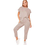 Tracksuits Set Lounge Wear Short Sleeve Tops Long Pants 2pcs Women Sweat Suits Elastic Waist Casual Solid 2020