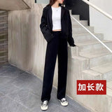 Fongt Waist Wide Leg Pants Women's Pants Autumn Hanging Feeling Loose Versatile Black Thin Suit Pants Casual Straight Leg Floor Pants-Outfit