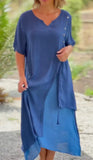 Fashion V-Neck Short-Sleeved Fake Two Asymmetrical Dress Women's Dress 2025 Spring And Summer