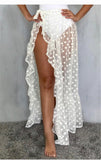 Women Mesh Sheer Beach Bikini Cover Ups Vacation Sunscreen Wrap Skirt 2023 New RufflesDot High Waist Split Bikini Cover Up-Outfit