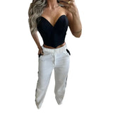 Fongt New Solid Color Fashion Successful Chest High Waist Color Casual Pants Suit-Outfit