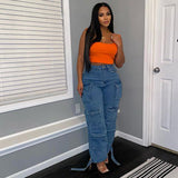 Fongt Women's Jeans Fashion Explosion Trend Multi-Pocket Trousers Large African Jeans