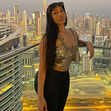 Sexy Slant Shoulder Sleeveless Bodycon Crop Tops Women Bright Ruched Cut Out Corset Top 2022 Summer Harajuku E-girl Y2K