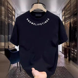 Fongt Cotton Without Gender Short-Sleeved T-Shirt Men's Casual Half-Sleeved Neck Print Round Collar Top