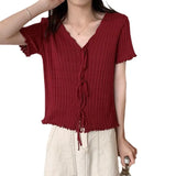 Fongt New Design Knitted Ear-Sensitive Niche T-Shirts Short-Sleeved Knitted Shirt Short-Sleeved Knitted