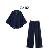 Fongt Homemade New Women's Wide-Sleeved Denim Shirt Wide Legged High Waist Jeans 2881781
