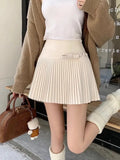 Bow Solid High Waist Pleated A-line Skirt-Outfit
