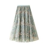 Fongt Embroidered Embroidered Waist-Up Double-Layer Mesh Dress Mid-Summer New Temperament Skirt Half-Dress Dress 1928