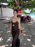 Fongt Sexy Lace Cascading Fine Shoulder Sling Long Dress LX0106