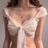 Fongt Women's Summer 2024 New Sexy Hot Girl Pure Desire Lace Mesh Stitching Strap Wrapped Chest