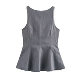 Fongt Tie With Bare Back Vest 2025 Spring Sleeveless Waist Skirt Swing Women's Top