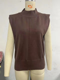 Fongt New Women's Solid Color Half High Neck Sleeveless Vest Fashion Simple Knit Loose-Outfit