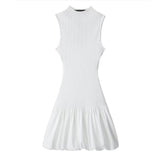 Knitted Hollow Out Back Mini Balloon Dress-Outfit