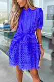 Fongt Women's Fashion Lace Splicing Tie Lace Mini Dress