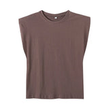 New Summer Women Tops shoulder pads Sleeveless tank 95% cotton pullover basic style Casual Femme T- shirts Ropa