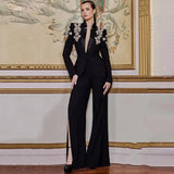 Fongt Star Fashion Heavy Industry Diamond Nail Collar Blazer Blazer Trouser Suit Set