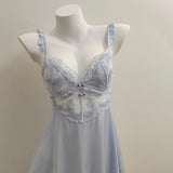 Fongt Lace Hollow With Chest Pad Sling Ice Spring And Autumn Cool Night Dress Beautiful High Sense Of Pajamas Female Pure Desire
