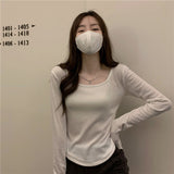 Fongt Short Long-Sleeved T-Shirt Women's Autumn Dress 2024 New Slim Slim Bottom Shirt Early Autumn Student
