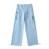 Trendy Women's Wear Personality Rope Design Solid Color Simple Basic Straight Tube Overalls Casual Pants-Outfit